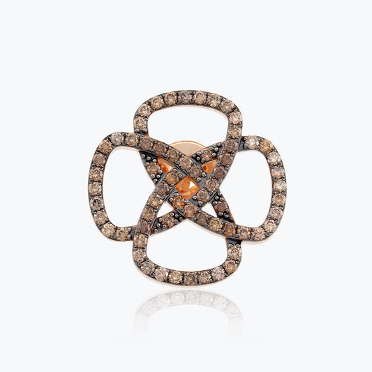 14K Altın Eternity Knot Broş, sonsuzluk döngüsü ve bağlanma sembolü, 2.25k brown pırlanta taşlı.