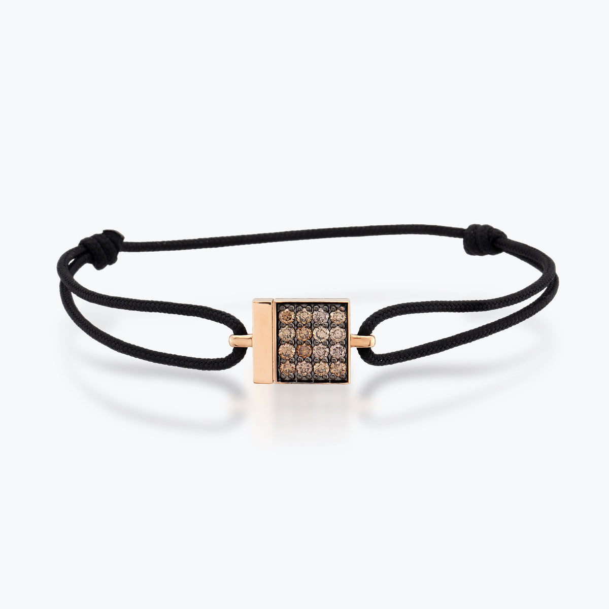 14K Rose Altın Wholeness Bileklik Küçük, bütünlük, sağlamlık ve güveni ifade eden kare figürü, 0.57k brown pırlanta.