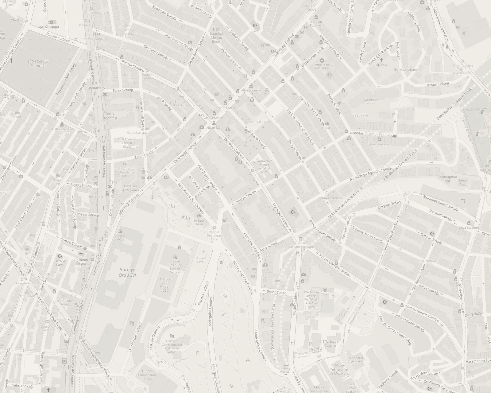 Showroom çevresinin haritası: Harbiye, Şişli
