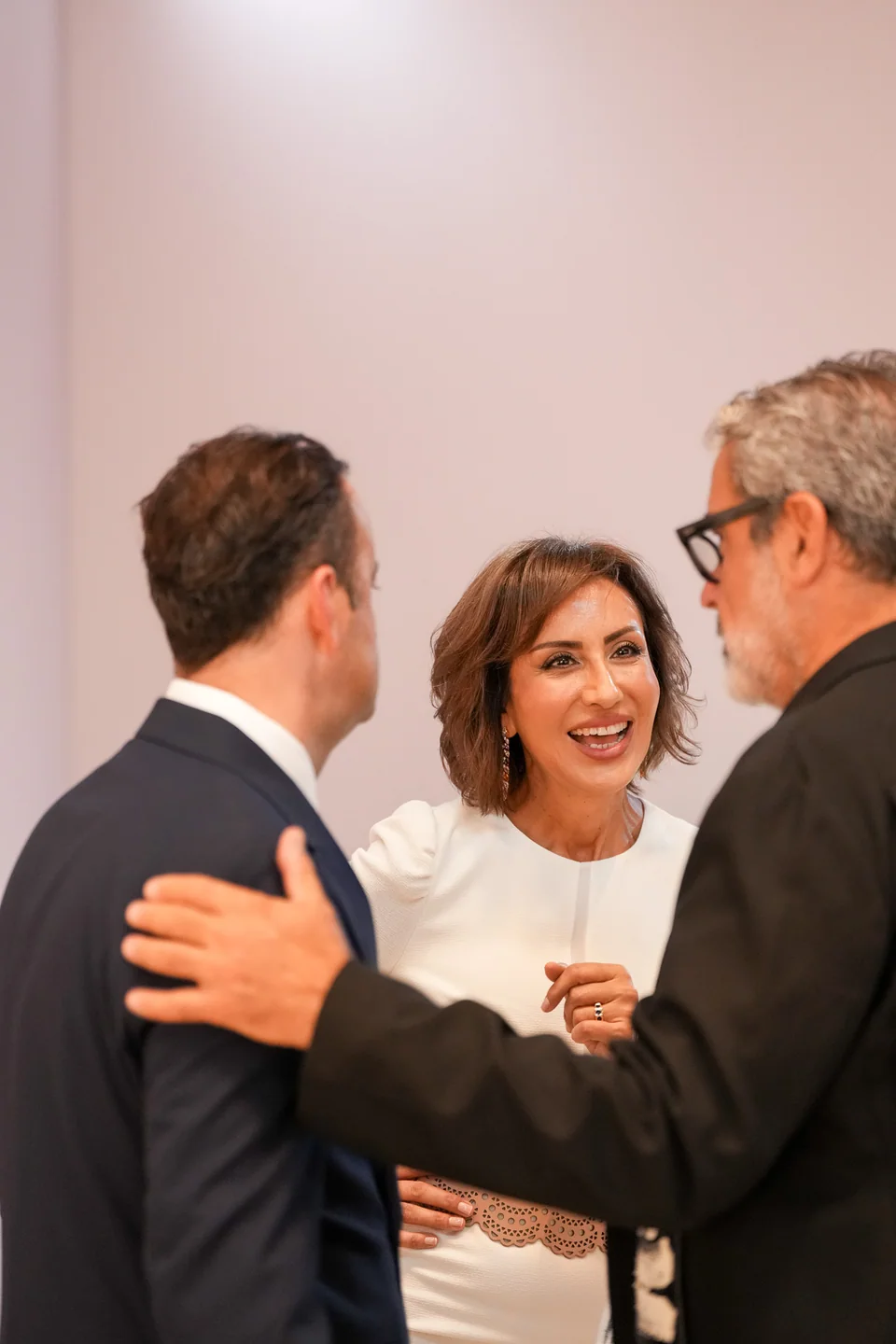 Evin Tümay and visitors in conversation at Contemporary Istanbul.